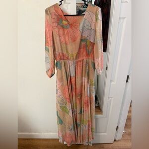 Chicwish Coral Floral Long Sleeve Dress